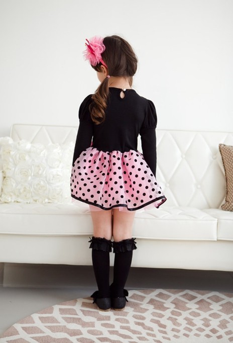 F68098-2 autumn sweet princess skirt girl bow long sleev dress